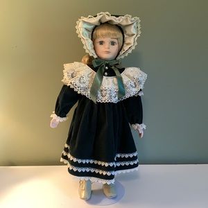 Beautiful Porcelain & Cloth Doll w/Stand